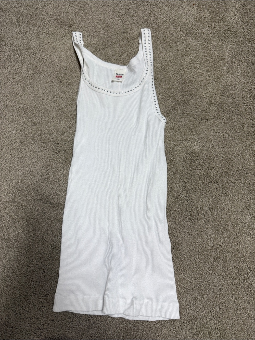 Re/Done White Ribbed Stud-Trim Tank Top